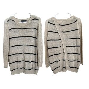 360 SWEATER 100% linen stripes split back knit sweater